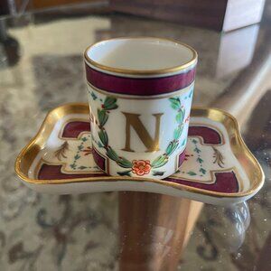 Imperial Sevres Gold Gilt Napoleonic Crest Demitasse Cup & Saucer